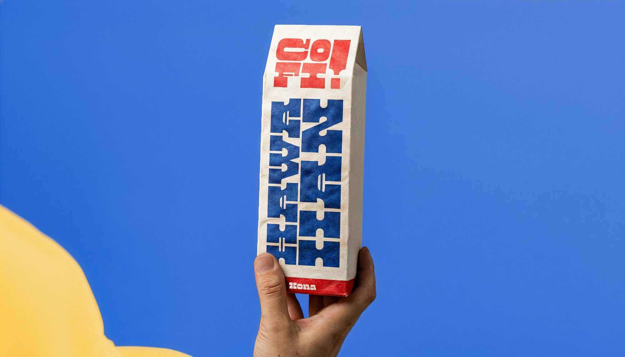 Mockup showing Cofi brand packaging.